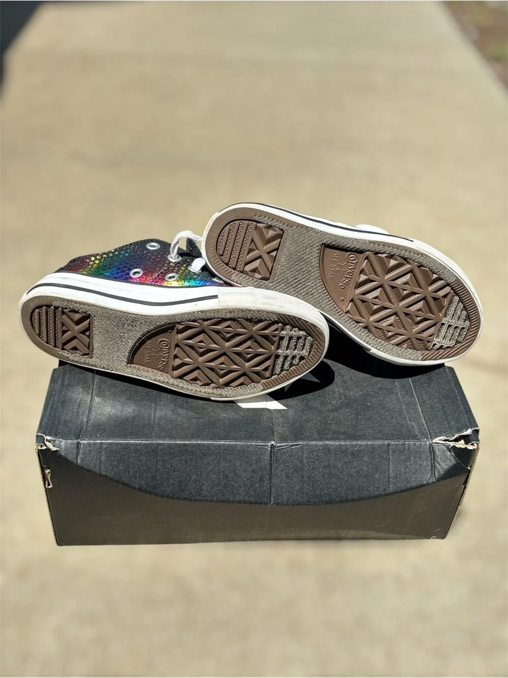 Converse Kids Low-Top Sneakers in Black with Rainbow Sequin